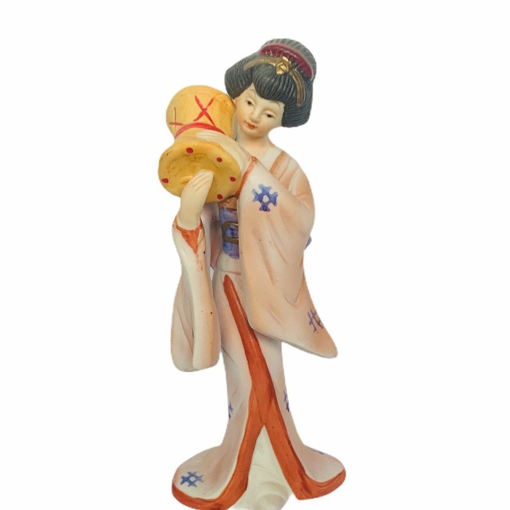 Geisha figurine vtg statue sculpture Japan drum